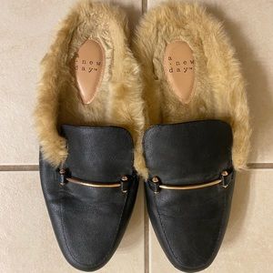 Faux Leather Fur Mules